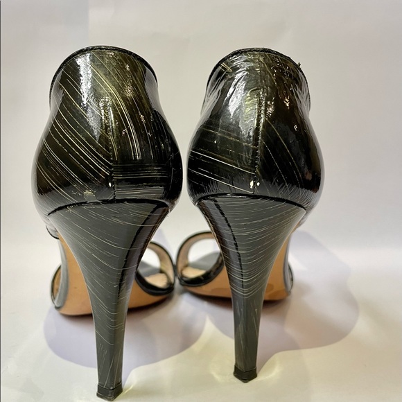 Oscar de la Renta Open Toe Sandals Black Patent - Picture 4 of 10